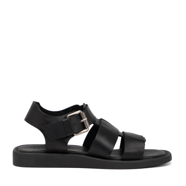 Siyah Hakiki Deri Kadın Sandalet - K25Y1SN68107-A23 - 1