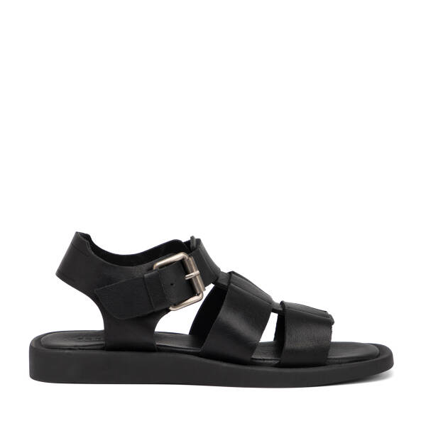 Siyah Hakiki Deri Kadın Sandalet - K25Y1SN68107-A23 - 1