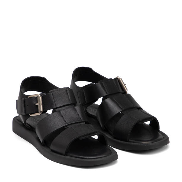 Siyah Hakiki Deri Kadın Sandalet - K25Y1SN68107-A23 - 2