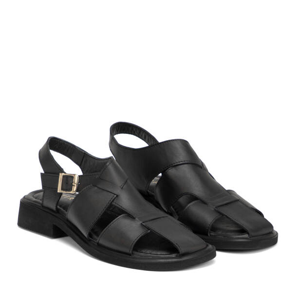 Siyah Hakiki Deri Kadın Sandalet - K26Y1SN68426-A23 - 2