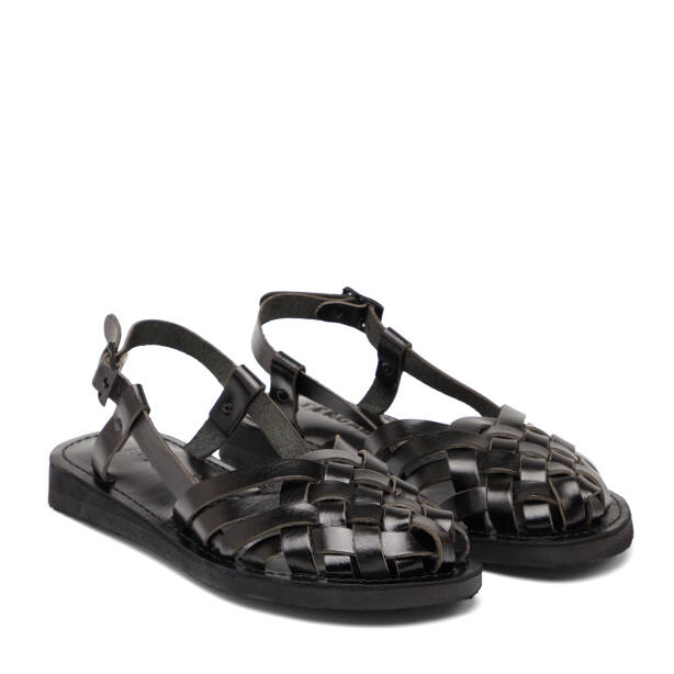 Siyah Hakiki Deri Kadın Sandalet - K26Y1SN68449-A23 - Tergan