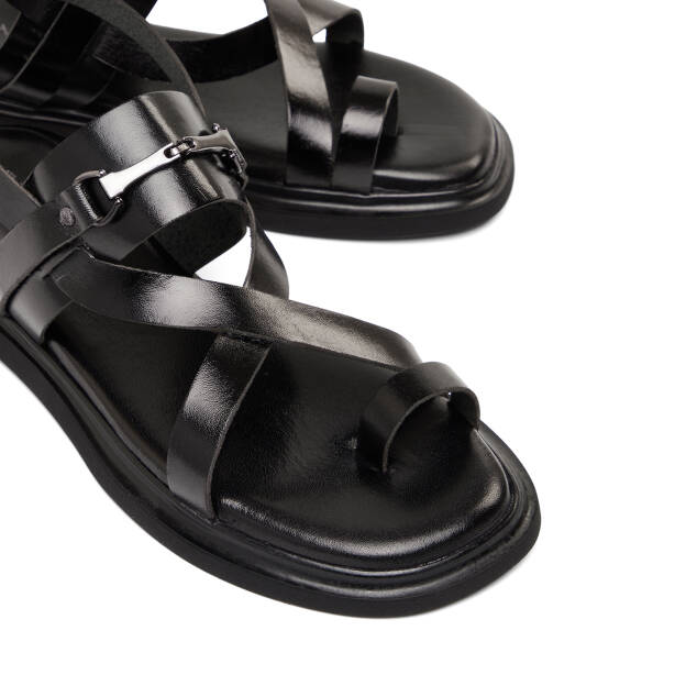 Siyah Hakiki Deri Kadın Sandalet - K26Y1SN68450-A23 - Tergan