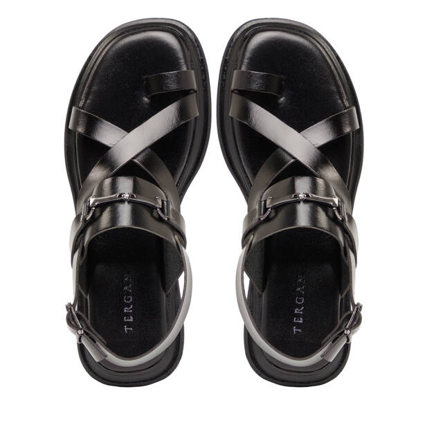 Siyah Hakiki Deri Kadın Sandalet - K26Y1SN68450-A23 - Tergan