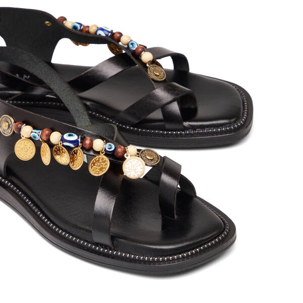 Siyah Hakiki Deri Kadın Sandalet - K26Y1SN68451-A23 - 3