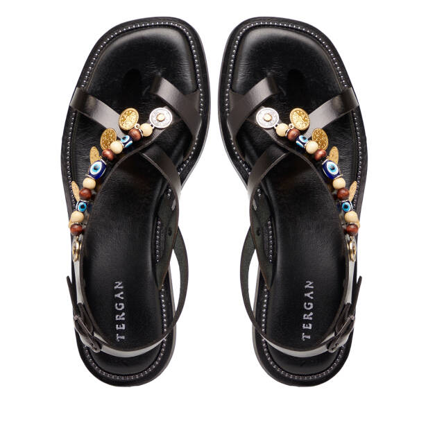Siyah Hakiki Deri Kadın Sandalet - K26Y1SN68451-A23 - Tergan