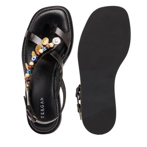 Siyah Hakiki Deri Kadın Sandalet - K26Y1SN68451-A23 - 6