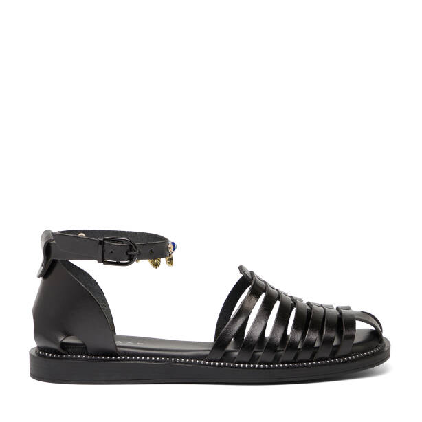 Siyah Hakiki Deri Kadın Sandalet - K26Y1SN68452-A23 - Tergan