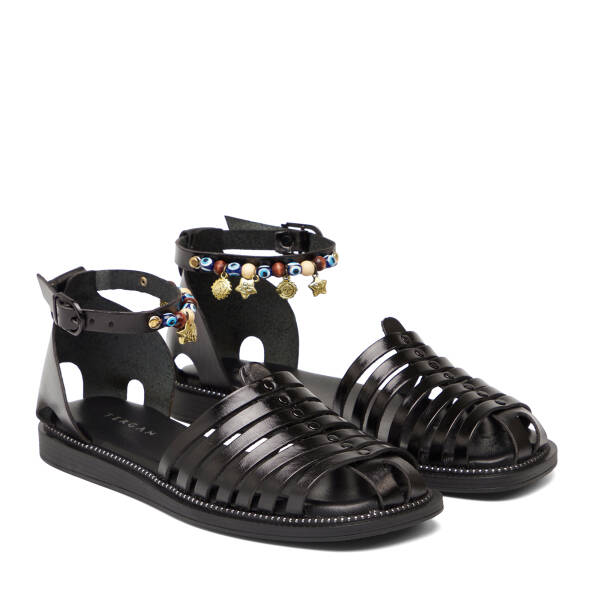 Siyah Hakiki Deri Kadın Sandalet - K26Y1SN68452-A23 - 2