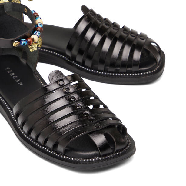 Siyah Hakiki Deri Kadın Sandalet - K26Y1SN68452-A23 - Tergan