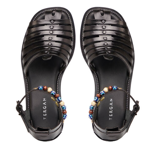 Siyah Hakiki Deri Kadın Sandalet - K26Y1SN68452-A23 - Tergan
