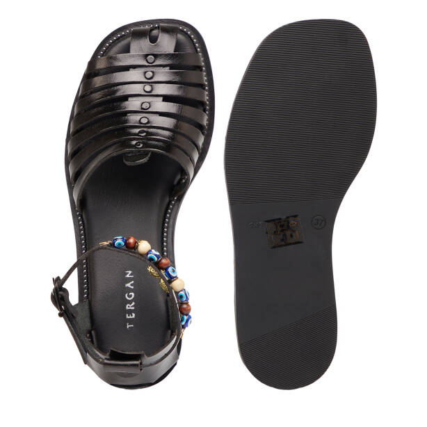 Siyah Hakiki Deri Kadın Sandalet - K26Y1SN68452-A23 - Tergan