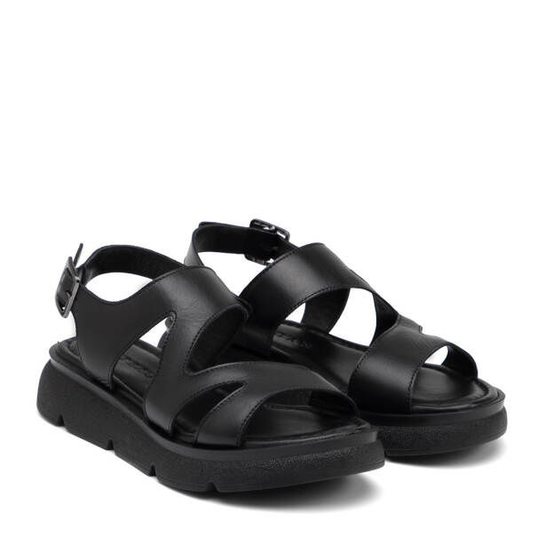 Siyah Hakiki Deri Kadın Sandalet - K26Y1SN68556-A23 - 2