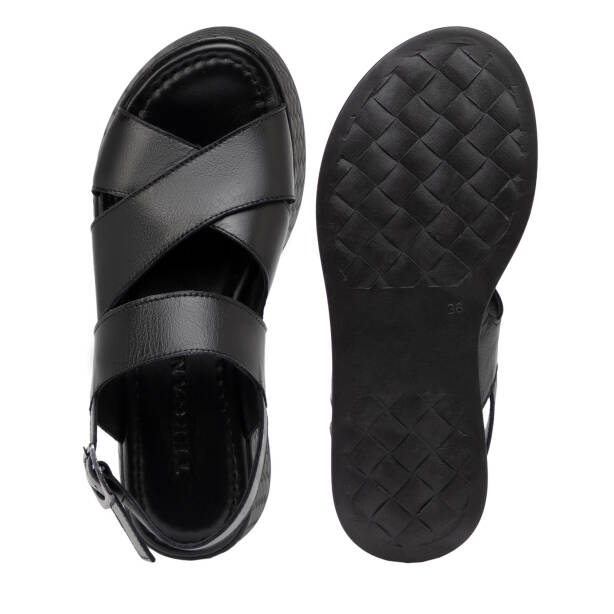 Siyah Hakiki Deri Kadın Sandalet - K26Y1SN68559-A23 - 6