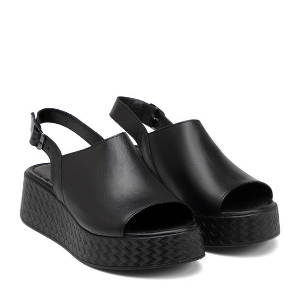 Siyah Hakiki Deri Kadın Sandalet - K26Y1SN68560-A23 - 2
