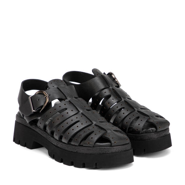 Siyah Hakiki Deri Kadın Sandalet - K26Y1SN68592-A23 - 2