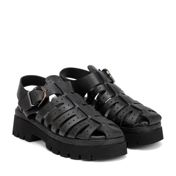 Siyah Hakiki Deri Kadın Sandalet - K26Y1SN68592-A23 - 2