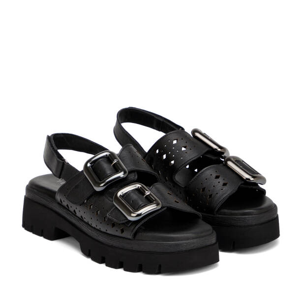 Siyah Hakiki Deri Kadın Sandalet - K26Y1SN68593-A23 - 2