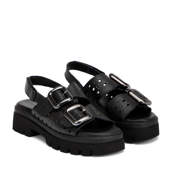Siyah Hakiki Deri Kadın Sandalet - K26Y1SN68593-A23 - 2