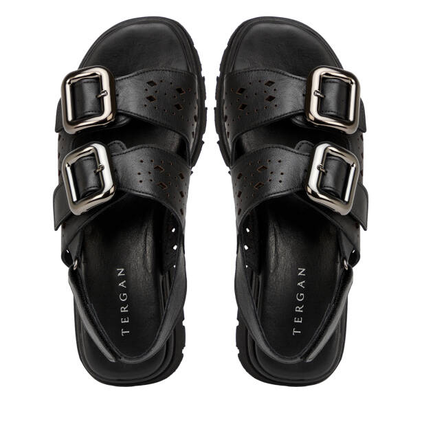 Siyah Hakiki Deri Kadın Sandalet - K26Y1SN68593-A23 - 5
