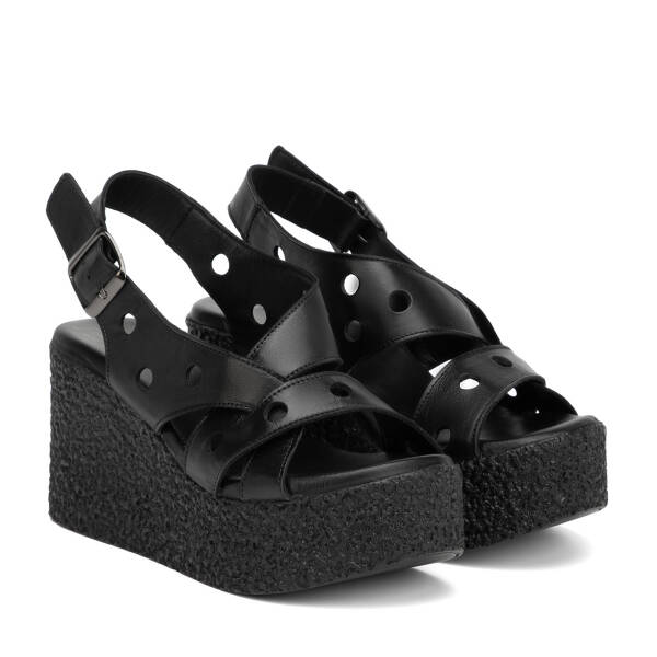 Siyah Hakiki Deri Kadın Sandalet - K26Y1SN68597-A23 - 2