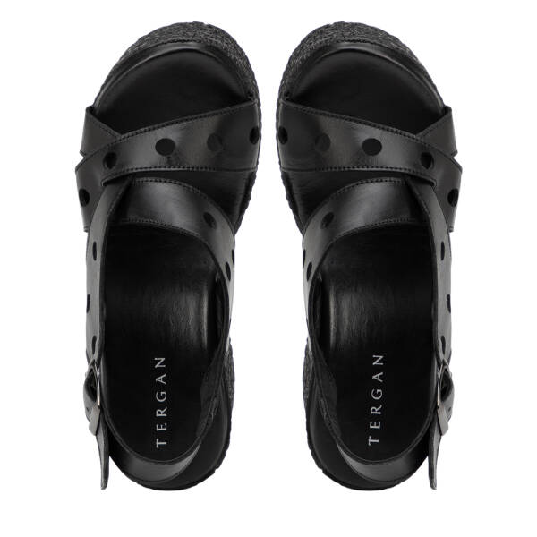 Siyah Hakiki Deri Kadın Sandalet - K26Y1SN68597-A23 - 5
