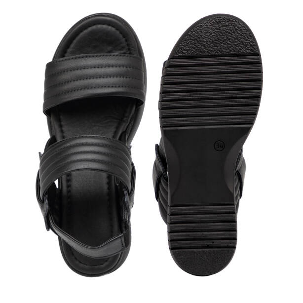 Siyah Hakiki Deri Kadın Sandalet - K26Y1SN68669-A23 - Tergan