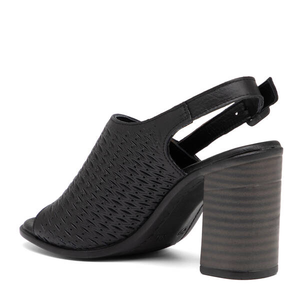 Siyah Hakiki Deri Kadın Sandalet - K26Y1SN68670-A23 - Tergan