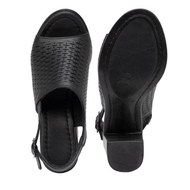 Siyah Hakiki Deri Kadın Sandalet - K26Y1SN68670-A23 - Tergan