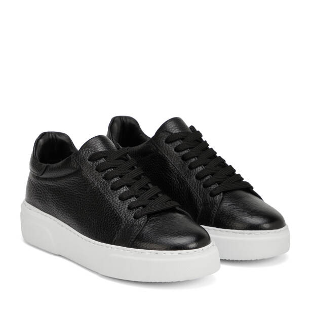 Siyah Hakiki Deri Kadın Sneaker - K4MEAY068702-A41 - Tergan Four Season