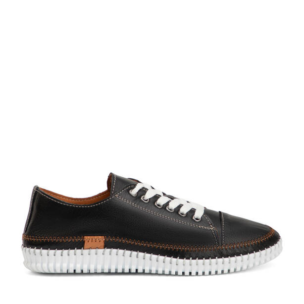 Siyah Hakiki Deri Kadın Sneaker - K4MEAY068703-A23 - Tergan Four Season