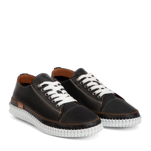 Siyah Hakiki Deri Kadın Sneaker - K4MEAY068703-A23 - 2