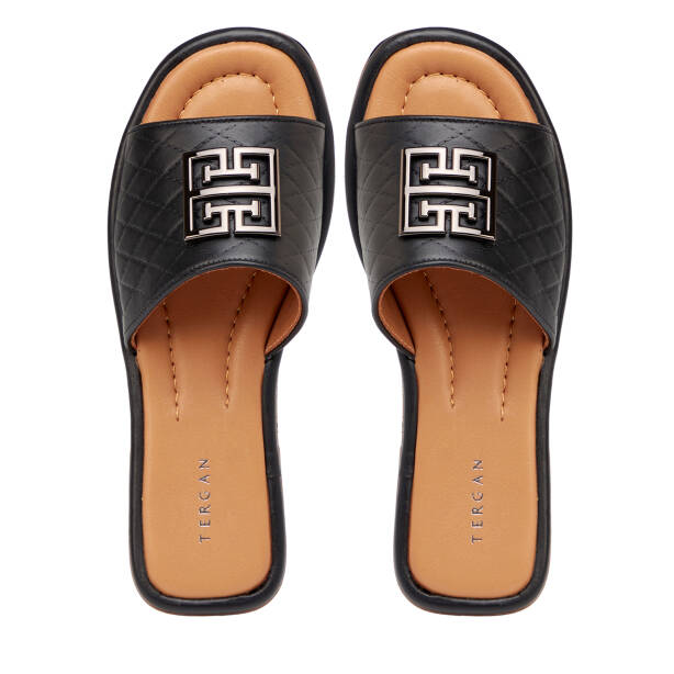 Siyah Hakiki Deri Kadın Terlik - K25Y1TR67839-A23 - 5