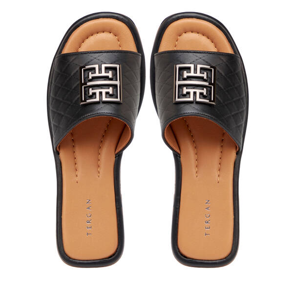 Siyah Hakiki Deri Kadın Terlik - K25Y1TR67839-A23 - 5