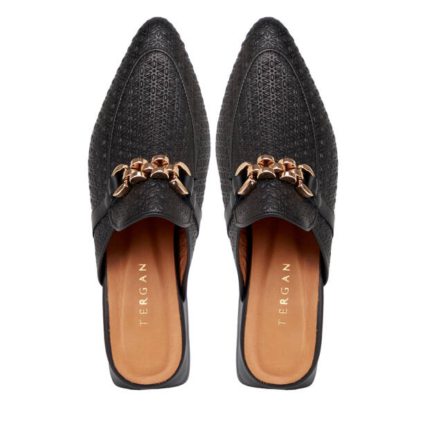 Siyah Hakiki Deri Kadın Terlik - K25Y1TR67840-A23 - 5