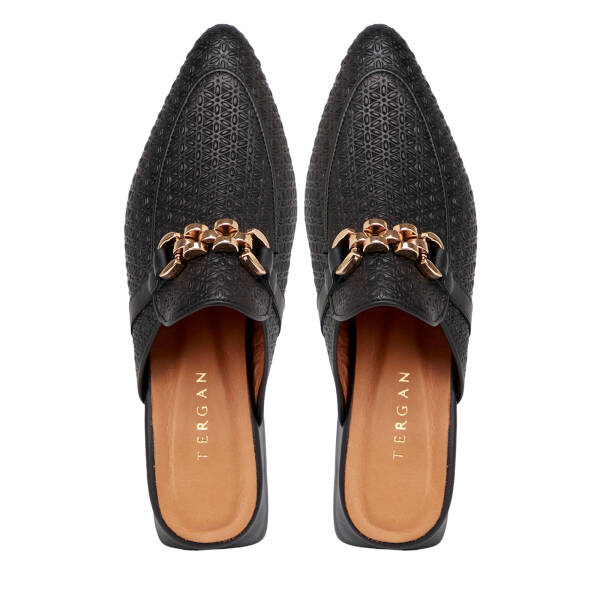 Siyah Hakiki Deri Kadın Terlik - K25Y1TR67840-A23 - 5