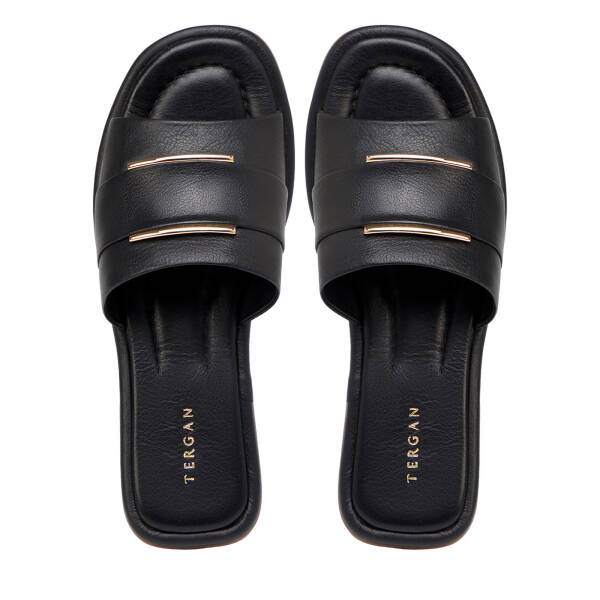 Siyah Hakiki Deri Kadın Terlik - K25Y1TR67843-A23 - 5