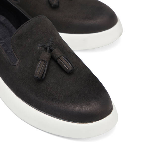 Siyah Hakiki Nubuk Deri Erkek Casual Ayakkabı - E26I1AY57612-A64 - 3