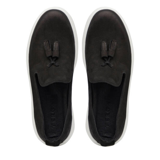 Siyah Hakiki Nubuk Deri Erkek Casual Ayakkabı - E26I1AY57612-A64 - 5