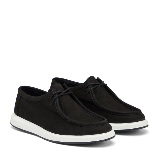 Siyah Hakiki Nubuk Deri Erkek Casual Ayakkabı - E26I1AY57635-A64 - 2