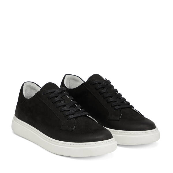 Siyah Hakiki Nubuk Deri Erkek Sneaker - E26I1AY57615-A64 - 2