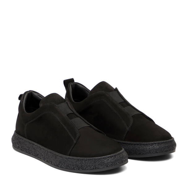 Siyah Hakiki Nubuk Deri Erkek Sneaker - E26I1AY57636-A64 - 2