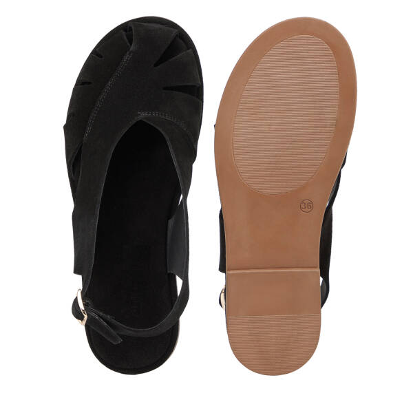 Siyah Hakiki Süet Deri Kadın Sandalet - K26Y1SN68419-A01 - 6