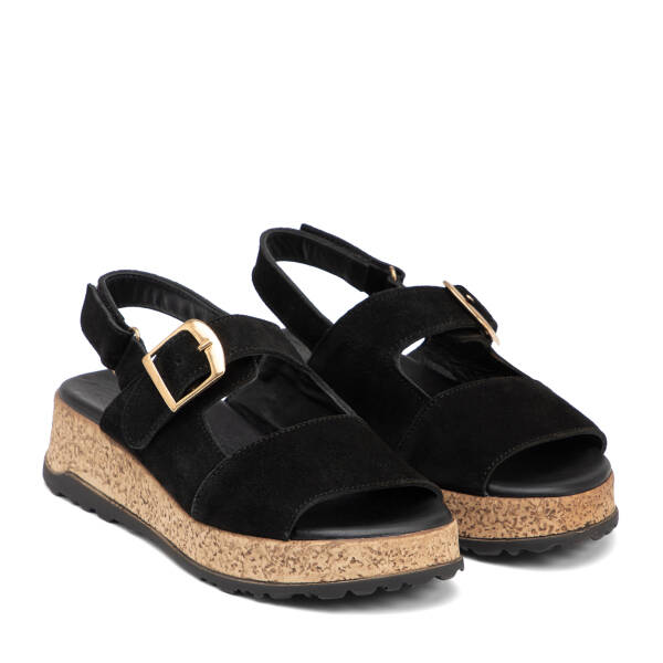 Siyah Hakiki Süet Deri Kadın Sandalet - K26Y1SN68583-A01 - 2