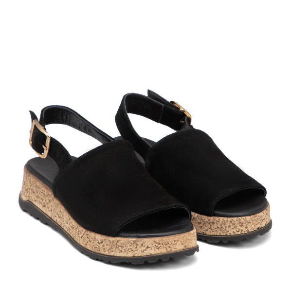 Siyah Hakiki Süet Deri Kadın Sandalet - K26Y1SN68584-A01 - 2