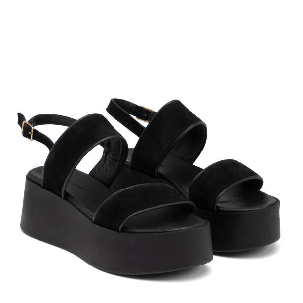 Siyah Hakiki Süet Deri Kadın Sandalet - K26Y1SN68588-A01 - 2
