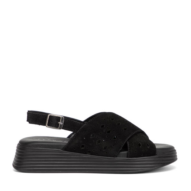 Siyah Hakiki Süet Deri Kadın Sandalet - K26Y1SN68594-A01 