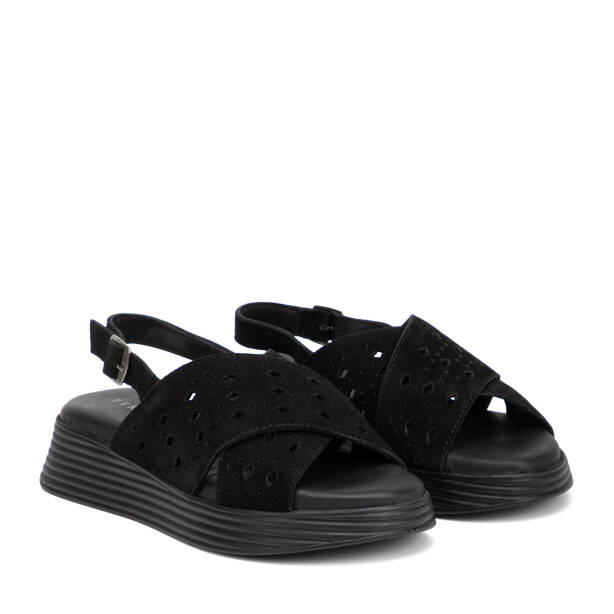 Siyah Hakiki Süet Deri Kadın Sandalet - K26Y1SN68594-A01 - 2