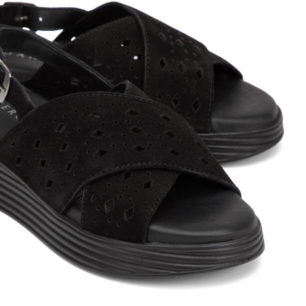 Siyah Hakiki Süet Deri Kadın Sandalet - K26Y1SN68594-A01 - 3