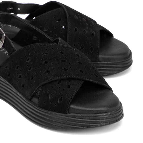 Siyah Hakiki Süet Deri Kadın Sandalet - K26Y1SN68594-A01 - 3
