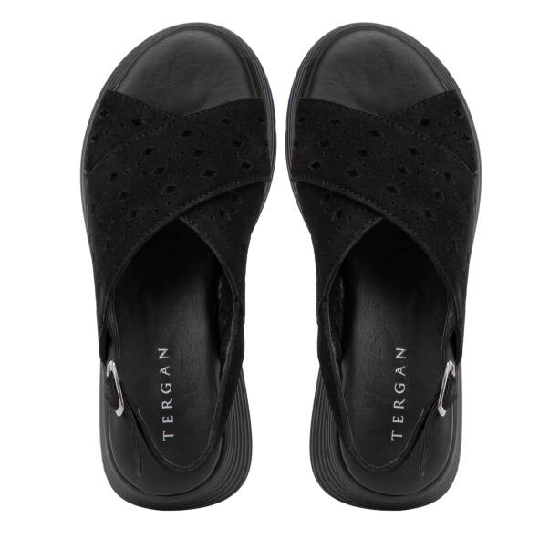 Siyah Hakiki Süet Deri Kadın Sandalet - K26Y1SN68594-A01 - 5